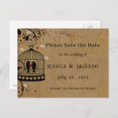 日付を保存する2つの愛の鳥の鳥の鳥の鳥のハート 案内ポストカード (正面/裏面)