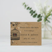 日付を保存する2つの愛の鳥の鳥の鳥の鳥のハート 案内ポストカード (スタンド正面)