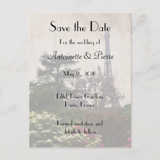 日付を保存する，エッフェルタワーテーマ 案内ポストカード (正面)