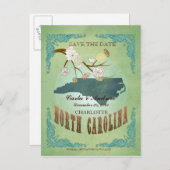 日付を保存する – ノースカロライナの地図を素敵な鳥で 案内ポストカード (正面/裏面)