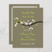 日付を保存する+ピンクの花/ディーカラー 案内ポストカード (正面/裏面)