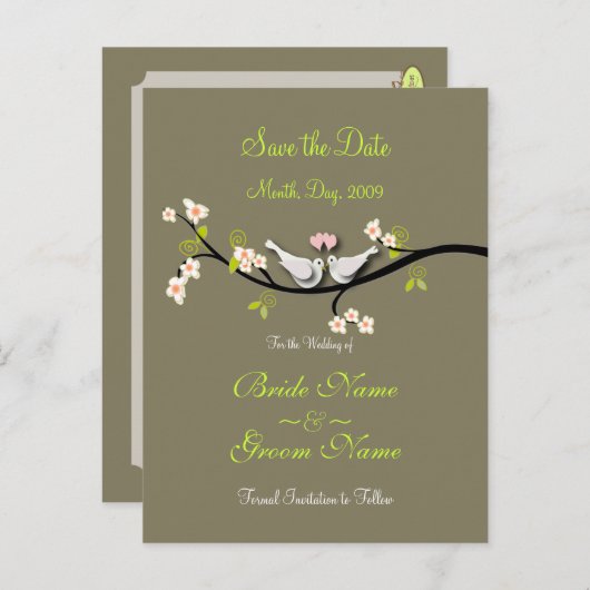 日付を保存する+ピンクの花/ディーカラー 案内ポストカード (正面/裏面)