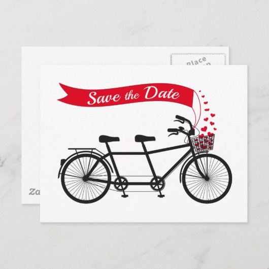 日付を保存する，結婚式招待状タンデム自転車 案内ポストカード (正面/裏面)