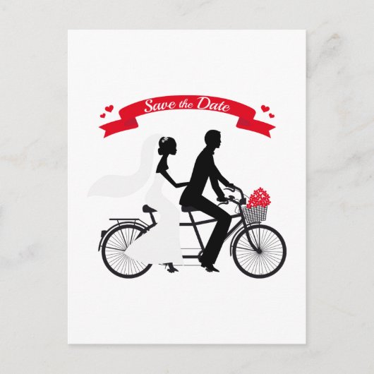 日付を保存する，結婚式招待状タンデム自転車 案内ポストカード (正面)