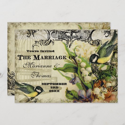 日付を保存する、黄色の歌の鳥のケージ旋回フローラ セーブザデート (正面/裏面)