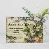 日付を保存する、黄色の歌の鳥のケージ旋回フローラ 招待状 (スタンド正面)