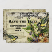 日付を保存する、黄色の歌の鳥のケージ旋回フローラ 招待状 (正面/裏面)