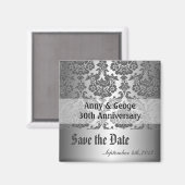 日付を保存する、黒いダマスク マグネット (正面/裏面)