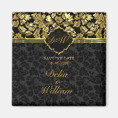 日付を保存する – 黒と金ゴールドのマスク マグネット (正面)