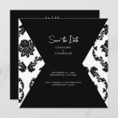 日付を保存するB/Wダマスク写真ウェディング セーブザデート (正面/裏面)