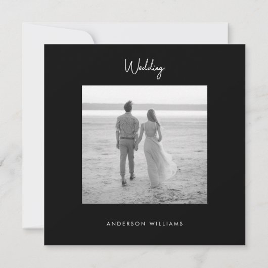 日付を保存するB/Wダマスク写真ウェディング セーブザデート (裏面)