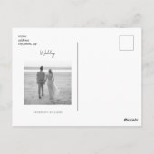 日付を保存するB/Wダマスク写真ウェディング ポストカード (裏面)