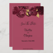 日付を保存するBurgundyと金ゴールドフローラ セーブザデート (正面/裏面)