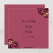 日付を保存するBurgundyと金ゴールドフローラ セーブザデート (正面/裏面)