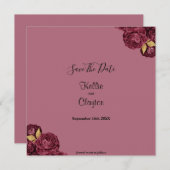 日付を保存するBurgundyと金ゴールドフローラ セーブザデート (正面/裏面)