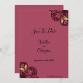 日付を保存するBurgundyと金ゴールドフローラ セーブザデート (正面/裏面)