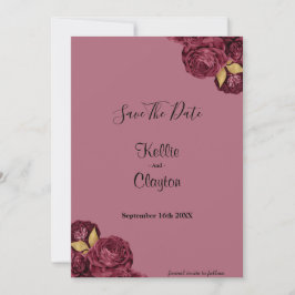 日付を保存するBurgundyと金ゴールドフローラ セーブザデート