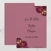 日付を保存するBurgundyと金ゴールドフローラ セーブザデート (正面/裏面)