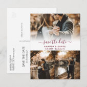日付を保存するBurgundyフォトコラージュ結婚式 案内ポストカード (正面/裏面)