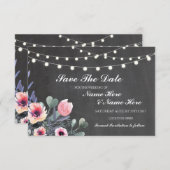 日付を保存するChalkboard 素朴フローラLEDカード セーブザデート (正面/裏面)