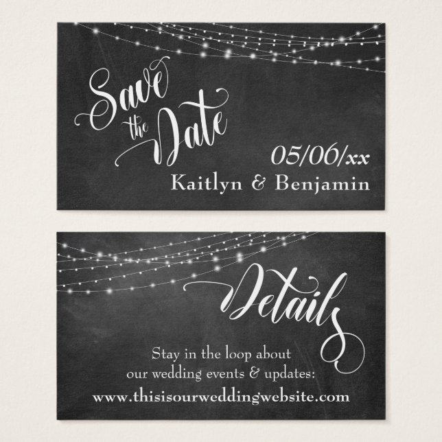 日付を保存するChalkboard Lights結婚の詳細 (正面&裏面)