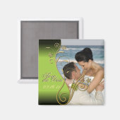 日付を保存するClasy Green & 金ゴールドフローラマグネット マグネット (正面/裏面)