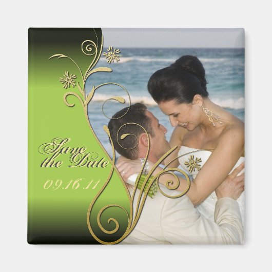 日付を保存するClasy Green & 金ゴールドフローラマグネット マグネット (正面)