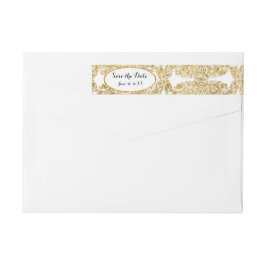 日付を保存するGold Glitter Damask ラップアラウンドラベル