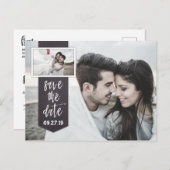 日付を保存するPhoto Chalkboard素朴結婚の 案内ポストカード (正面/裏面)