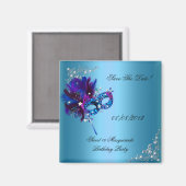 日付を保存するSweet 16 Masquerade Blue マグネット (正面/裏面)