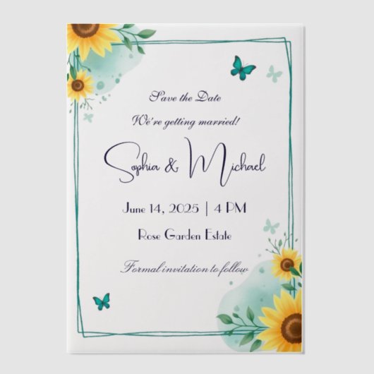 "日付を保存すパーソナライズされたる"結婚 ベラム紙招待状 (正面)