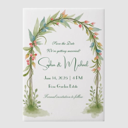 "日付を保存すパーソナライズされたる"結婚 ベラム紙招待状 (正面)