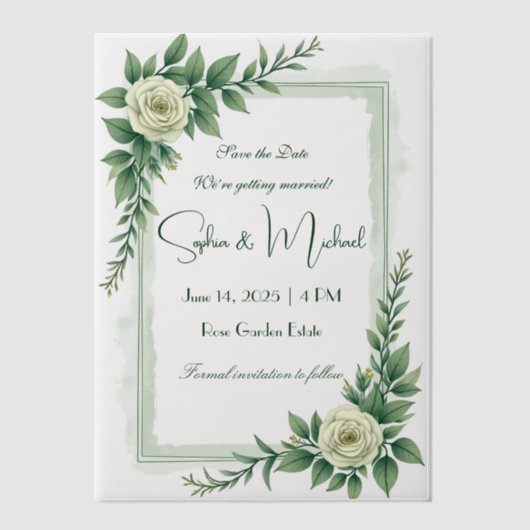 "日付を保存すパーソナライズされたる"結婚 ベラム紙招待状 (正面)