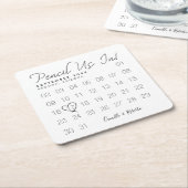 日付を保存すミニマルるために、ホワイトカレンダーで鉛筆を使う スクエアペーパーコースター (アングル)