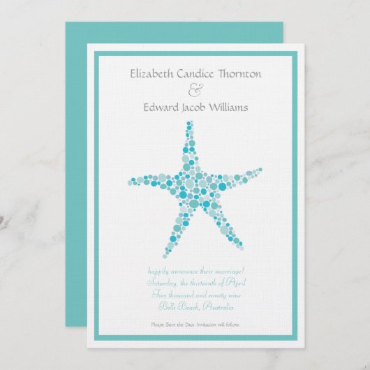 日付を保存アクアターコイズのヒトデ 招待状 (正面/裏面)