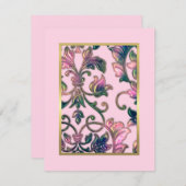 日付を保存エレガントするピンクの海軍と緑のダマスク セーブザデート (正面/裏面)