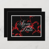 日付を保存エレガントフォーマルつる植物黒い赤 セーブザデート (正面/裏面)