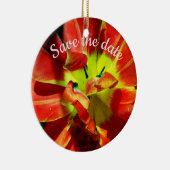 日付を保存カスタム赤い花の花 セラミックオーナメント (右)