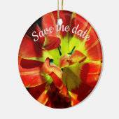 日付を保存カスタム赤い花の花 セラミックオーナメント (左)