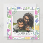 日付を保存カラフルな水色のフローラルウェディング (正面)