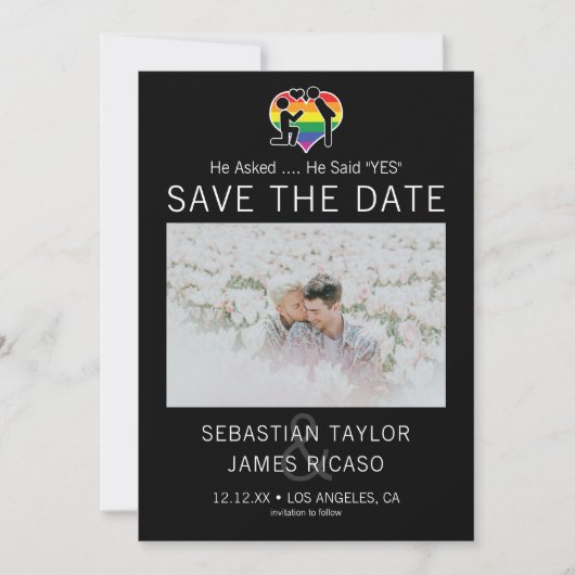 日付を保存ゲイ彼が言ったYesパーソナライズされた写真 案内状 (正面)