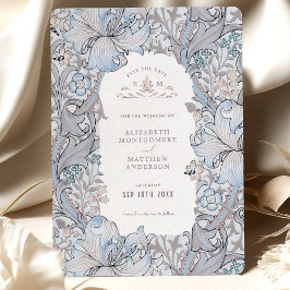 日付を保存ゴールデンリリースカイブルーウィリアム・モリス 招待状