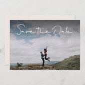 日付を保存シンプルする白い手書き写真カード セーブザデート (正面/裏面)