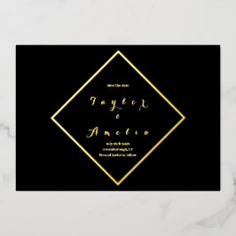 日付を保存シンプルエレガント黒実在金ゴールド 箔招待状