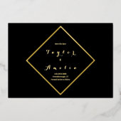 日付を保存シンプルエレガント黒実在金ゴールド 箔招待状 (正面)