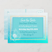 日付を保存ターコイズティール(緑がかった色)ホワイトフラワー結婚ズ ポストカード (正面/裏面)