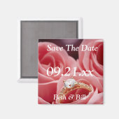 日付を保存ダイヤモンド婚約バラ写真 マグネット (正面/裏面)