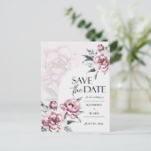 日付を保存デュスキーピンク牡丹結婚式招待状 ポストカード (スタンド正面)