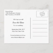 日付を保存バタフライピンクブラック金ゴールド結婚 案内ポストカード (裏面)