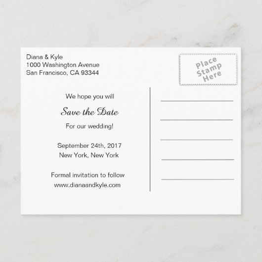 日付を保存バタフライピンクブラック金ゴールド結婚 案内ポストカード (裏面)